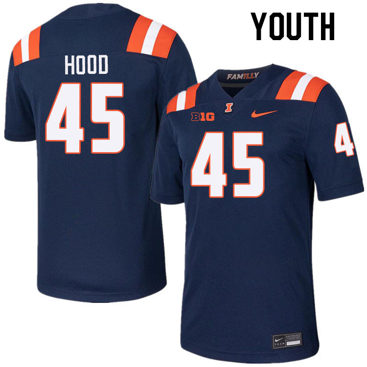 Youth #45 Malachi Hood Illinois Fighting Illini College Football Jerseys Stitched-Navy